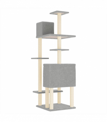 vidaXL Cat Tree with Sisal Scratching Posts Light Grey 154 cm