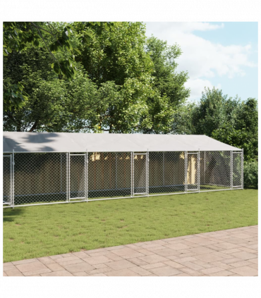 vidaXL Dog Cage with Roof and Doors Grey 10x2x2 m Galvanised Steel
