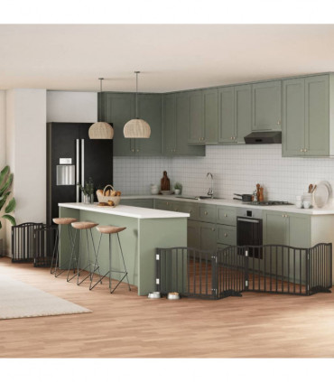 vidaXL Dog Gate with Door Foldable 10 Panels Black 800 cm Poplar Wood