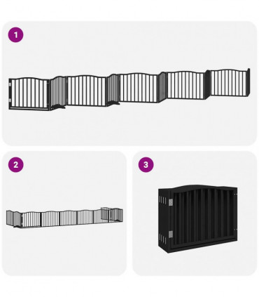vidaXL Dog Gate with Door Foldable 10 Panels Black 800 cm Poplar Wood