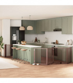 vidaXL Dog Gate with Door Foldable 8 Panels Brown 640 cm Poplar Wood