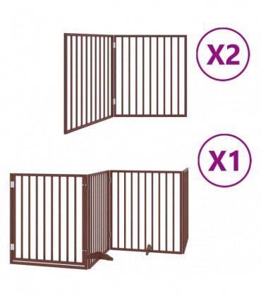 vidaXL Dog Gate with Door Foldable 8 Panels Brown 640 cm Poplar Wood