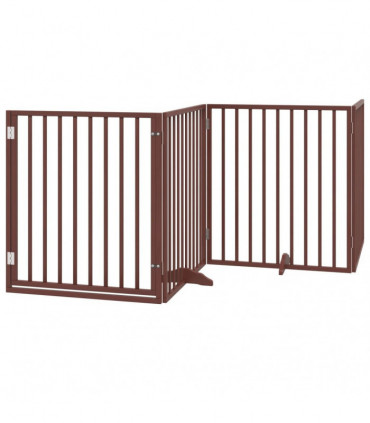 vidaXL Dog Gate with Door Foldable 8 Panels Brown 640 cm Poplar Wood