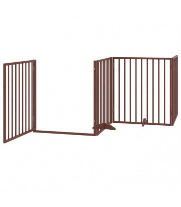 vidaXL Dog Gate with Door Foldable 8 Panels Brown 640 cm Poplar Wood