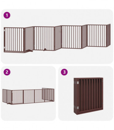 vidaXL Dog Gate with Door Foldable 8 Panels Brown 640 cm Poplar Wood