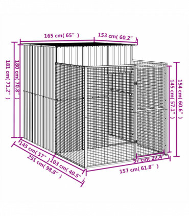 vidaXL Dog House with Run Anthracite 165x251x181 cm Galvanised Steel