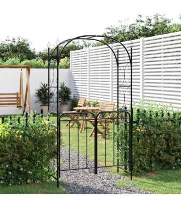 vidaXL Garden Arch with Gate Black 108x45x235 cm Steel