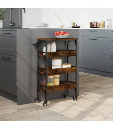 vidaXL Kitchen Trolley Smoked Oak 53x20x76 cm Engineered Wood