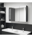 vidaXL LED Bathroom Mirror Cabinet 89x14x62 cm Shining Black