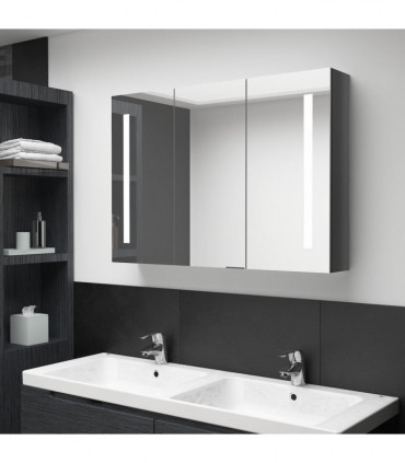 vidaXL LED Bathroom Mirror Cabinet 89x14x62 cm Shining Grey