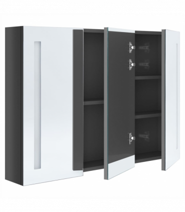 vidaXL LED Bathroom Mirror Cabinet 89x14x62 cm Shining Grey