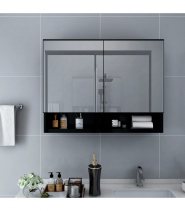 vidaXL LED Bathroom Mirror Cabinet Black 80x15x60 cm MDF
