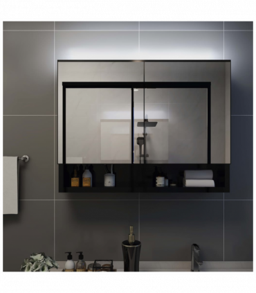 vidaXL LED Bathroom Mirror Cabinet Black 80x15x60 cm MDF
