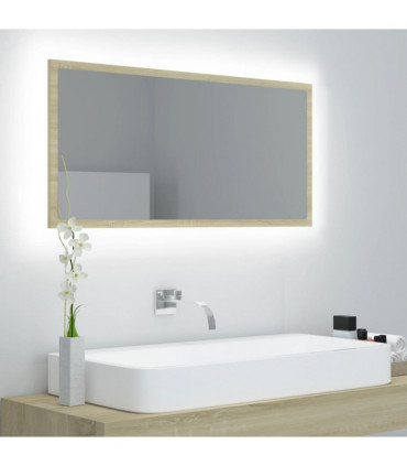 vidaXL LED Bathroom Mirror Sonoma Oak 90x8.5x37 cm Acrylic