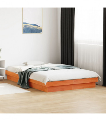 vidaXL LED Bed Frame Wax Brown 135x190 cm Double Solid Wood Pine