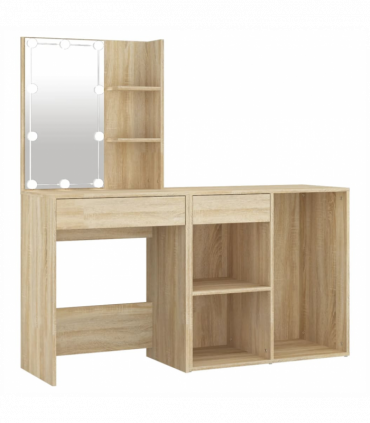 vidaXL LED Dressing Table with Cabinet Sonoma Oak Engineered Wood