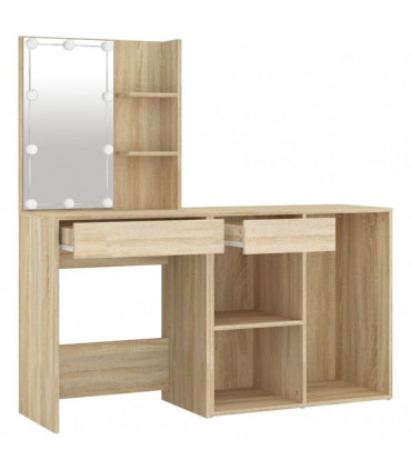 vidaXL LED Dressing Table with Cabinet Sonoma Oak Engineered Wood