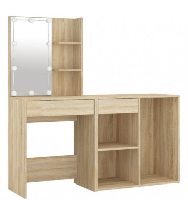 vidaXL LED Dressing Table with Cabinet Sonoma Oak Engineered Wood
