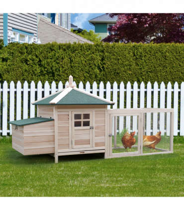 Chicken Coop Small Animal Pet Cage w/ Nesting Box Outdoor Run Backyard Wooden