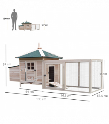 Chicken Coop Small Animal Pet Cage w/ Nesting Box Outdoor Run Backyard Wooden