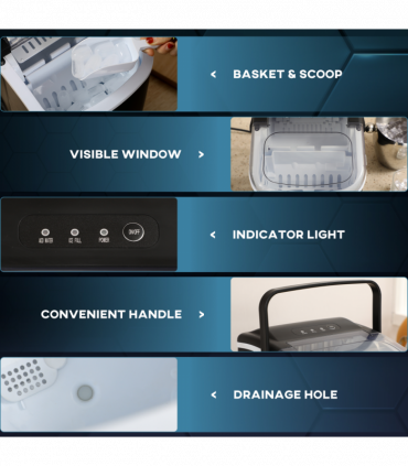 Ice Maker w/ Ice Scoop Basket 12Kg in 24 Hrs 9 Cubes Ready in 6-12Mins