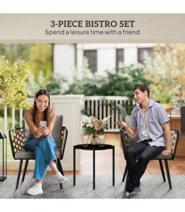 Outsunny 3 Pieces Rattan Bistro Set, Wicker Garden Furniture Set w/ Cushions