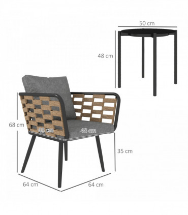 Outsunny 3 Pieces Rattan Bistro Set, Wicker Garden Furniture Set w/ Cushions