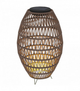 Outsunny Rattan Solar Lamp, Auto On/Off Garden Lantern, Dark Brown
