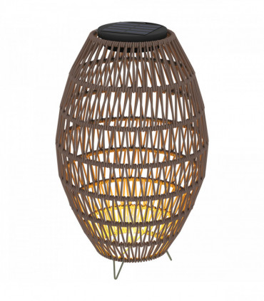 Outsunny Rattan Solar Lamp, Auto On/Off Garden Lantern, Dark Brown