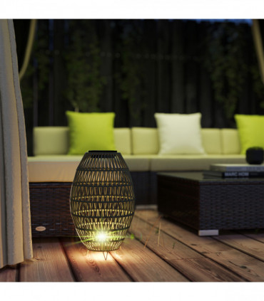 Outsunny Rattan Solar Lamp, Auto On/Off Garden Lantern, Dark Brown