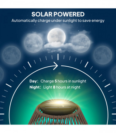 Outsunny Rattan Solar Lamp, Auto On/Off Garden Lantern, Dark Brown