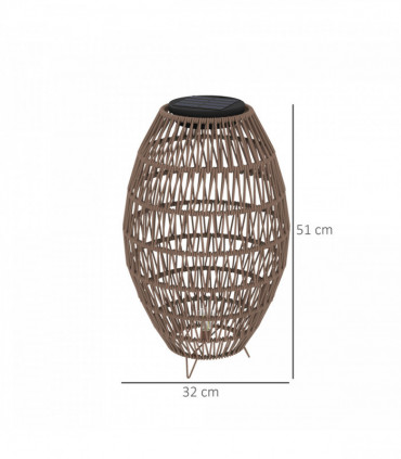 Outsunny Rattan Solar Lamp, Auto On/Off Garden Lantern, Dark Brown