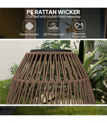 Outsunny Rattan Solar Lamp, Auto On/Off Garden Lantern, Dark Brown