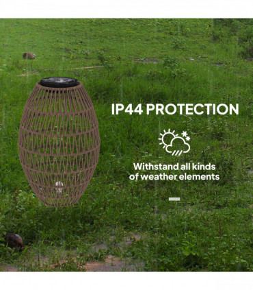 Outsunny Rattan Solar Lamp, Auto On/Off Garden Lantern, Dark Brown