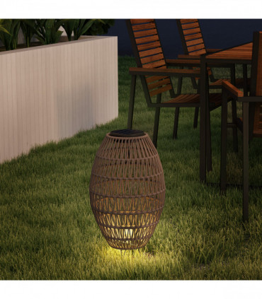 Outsunny Rattan Solar Lamp, Auto On/Off Garden Lantern, Dark Brown