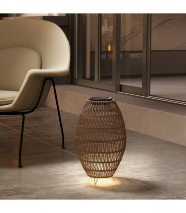 Outsunny Rattan Solar Lamp, Auto On/Off Garden Lantern, Dark Brown