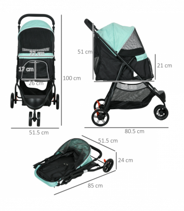 PawHut Dog Stroller for XS Dogs, S Dogs, Cats with Rain Cover - Green