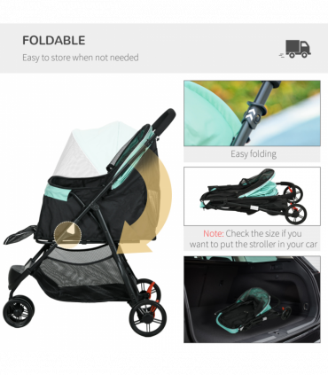 PawHut Dog Stroller for XS Dogs, S Dogs, Cats with Rain Cover - Green