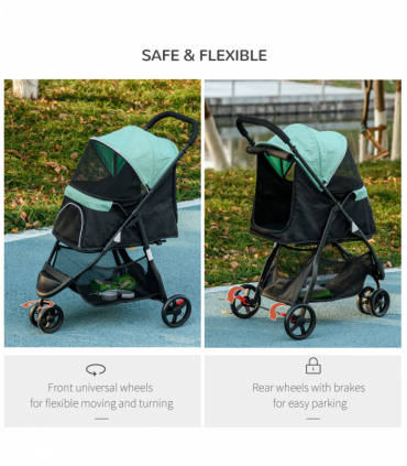 PawHut Dog Stroller for XS Dogs, S Dogs, Cats with Rain Cover - Green