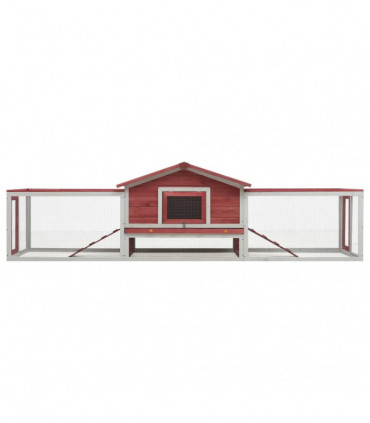 Rabbit Hutch Red 303x60x86 cm Solid Pine & Fir Wood