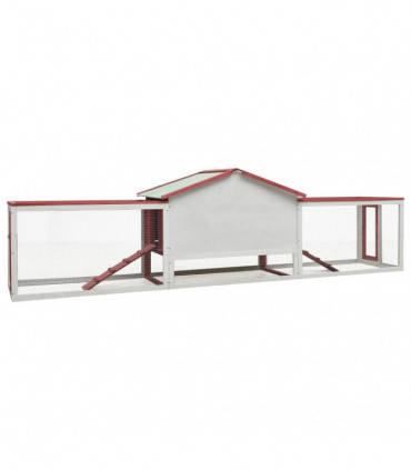 Rabbit Hutch Red 303x60x86 cm Solid Pine & Fir Wood