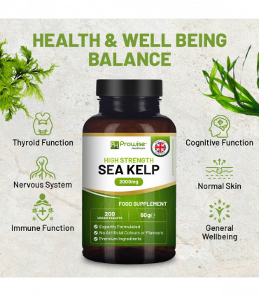 Sea Kelp 2000mg 200 Vegan Tablets | Natural Source of Iodine | Premium Ingredients | Proudly made in the UK by Prowise