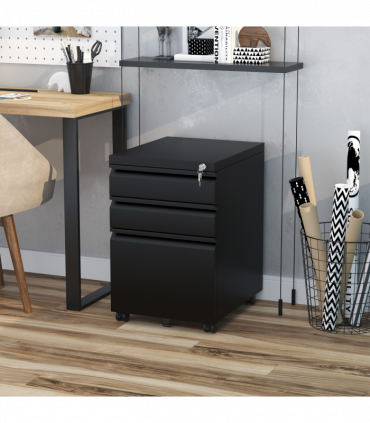 Vinsetto 3 Drawer Vertical File Cabinet Lockable Metal Filling Cabinet Black