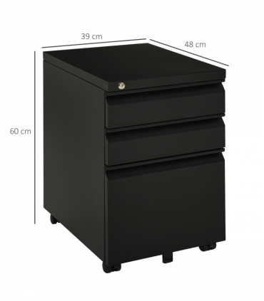 Vinsetto 3 Drawer Vertical File Cabinet Lockable Metal Filling Cabinet Black