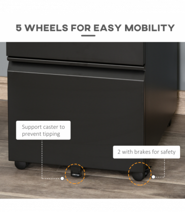 Vinsetto 3 Drawer Vertical File Cabinet Lockable Metal Filling Cabinet Black