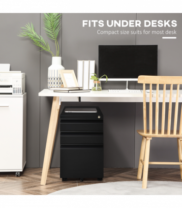 Vinsetto 3 Drawer Vertical File Cabinet Lockable Metal Filling Cabinet Black