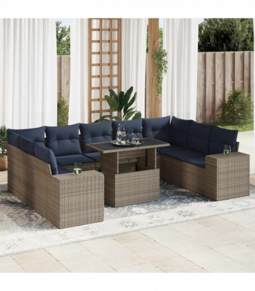 vidaXL 14 Piece Garden Sofa Set with Cushions Grey Poly Rattan Acacia