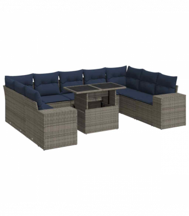 vidaXL 14 Piece Garden Sofa Set with Cushions Grey Poly Rattan Acacia