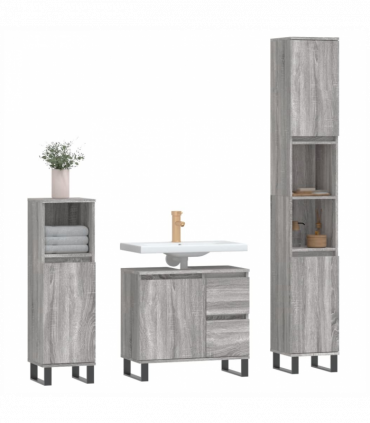 vidaXL 3 Piece Bathroom Furniture Set Grey Sonoma Engineered Wood