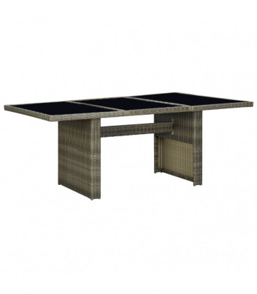 vidaXL Garden Table Brown Poly Rattan and Tempered Glass